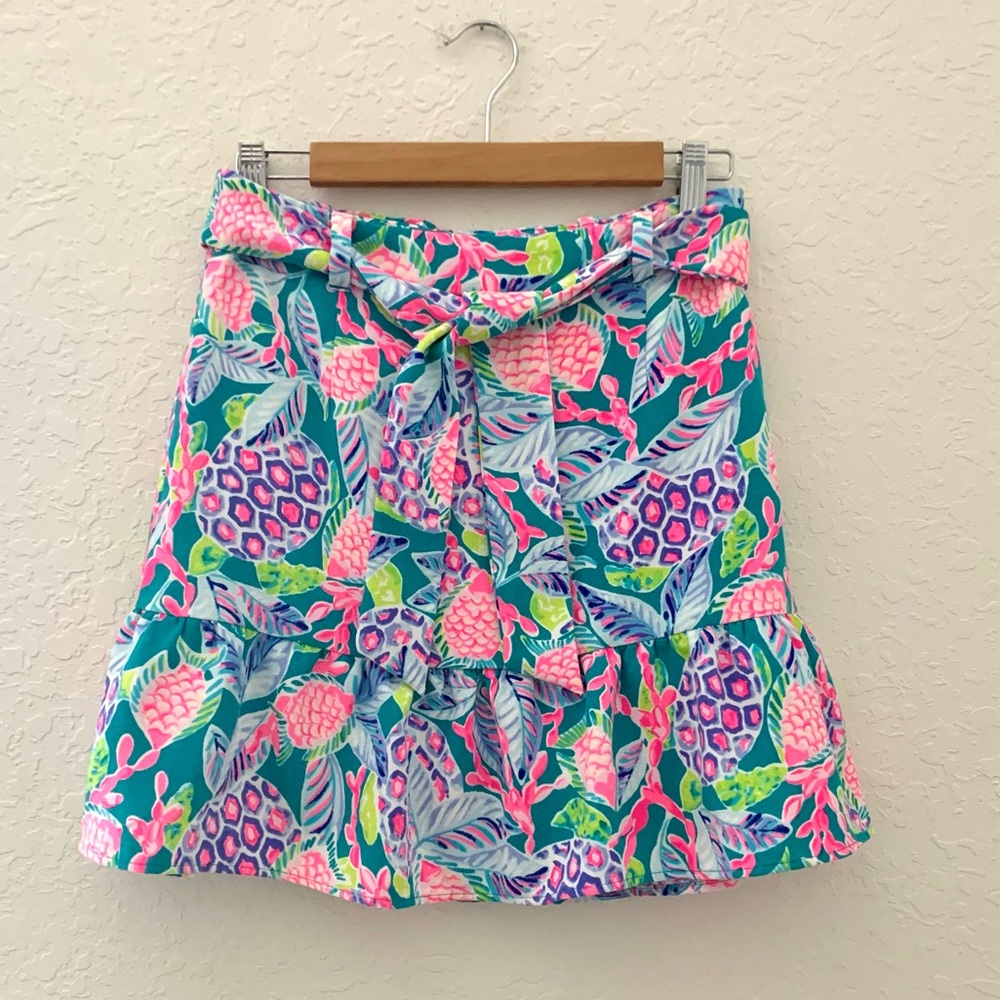 Lilly Pulitzer Turtle Wave Floral Print Ruffle Skirt